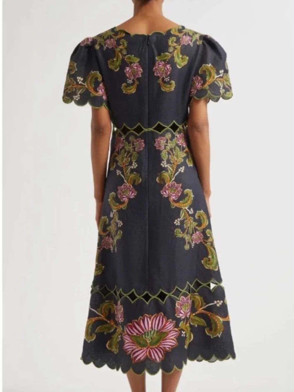 Farm Rio Ravenala Floral Short Sleeve Midi Dress Small - Picture 2 of 6